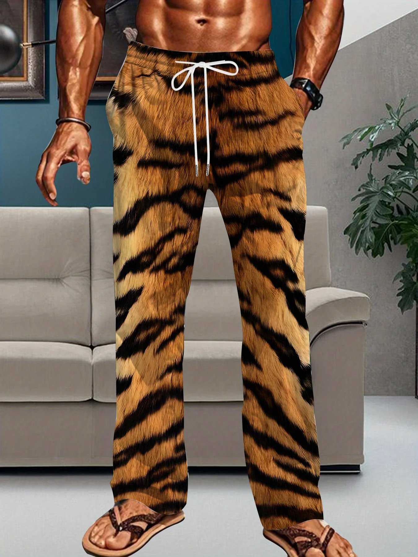 2026 Hot Selling New Fashionable and Domineering Tiger Fur Texture Men's Pants Feature 3D Printed Breathable Loose Pants