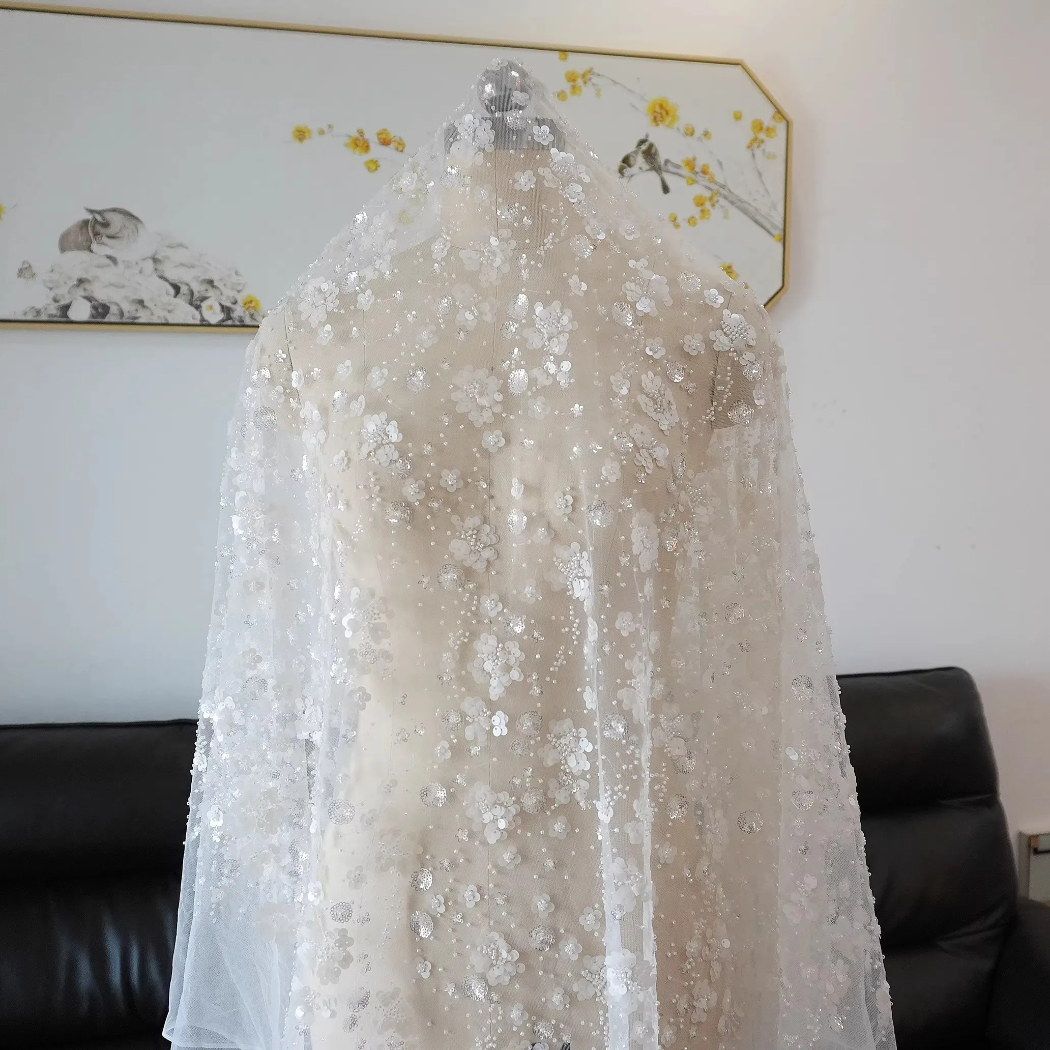 

1 ярд, новые сетчатые ткани, блестки, вышивка бисером для ногтей, шитье, юбка Cheongsam, аксессуары для платья, ткань для материала