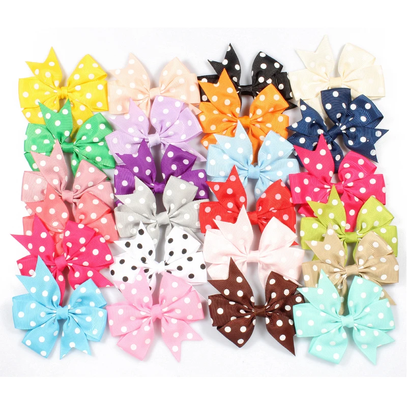 

120pcs/lot 3" 24colors Dovetail Grosgrain Dot Ribbon Kids Bows with Clip Kids Girl Organza Hair Bows For Toddle Hair Accessories