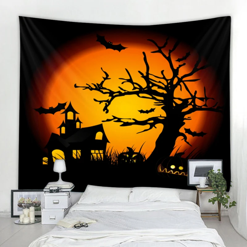 Pumpkin Halloween Tapestry Wall Hanging Large Art Aesthetics Room Dorm  Decor Background Cloth Home  