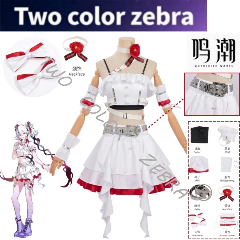 

Wuthering Waves Solar5 Birthday Party Camellya Cosplay Stage Perfromance Costume White Red Idol Outfit for Halloween Comic Con