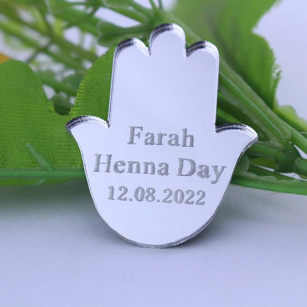 30/50/100pcs Personalise Engraved Name Charms Hamsa Palm Fatima Hand Making DIY Acrylic Handicraft Decoration Favors