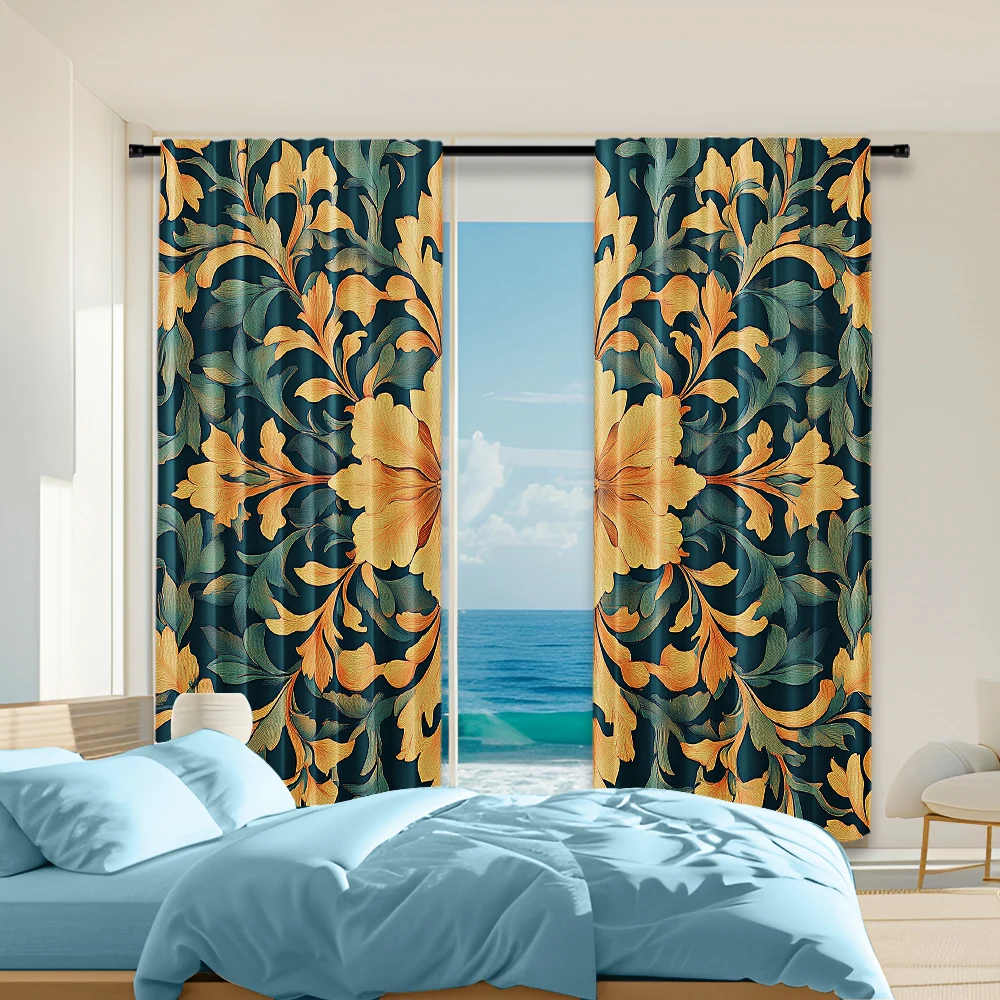 

2Pcs Art Flowers Digital Printed Window Curtains Polyester Material Suitable For Living Room Kitchen Bedroom Study Dining Room