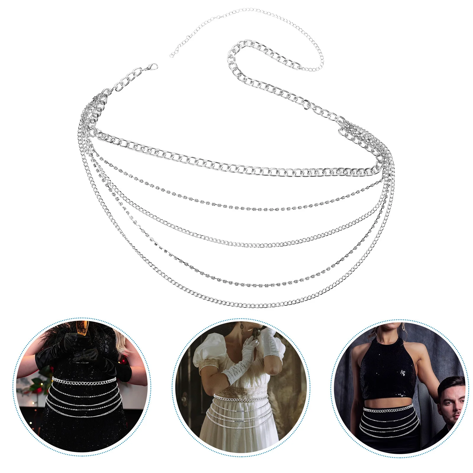 

Rhinestone Body Jewelry Sparkly Multi-Layer Waist Chain Belt for Women Party Dresses Casual Outfits Accessory Chain Belt