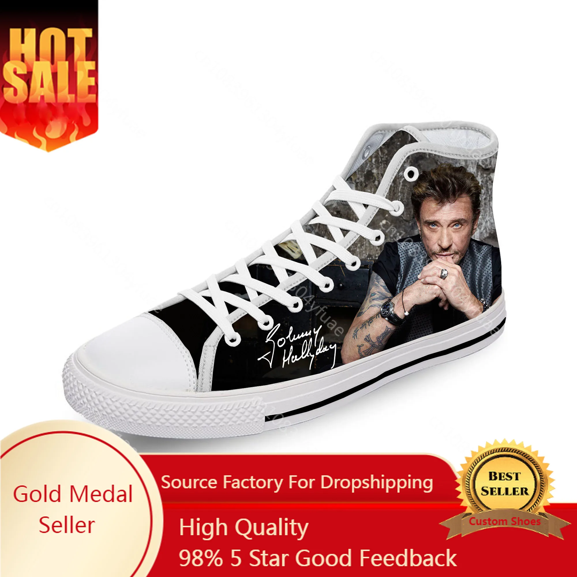 

Johnny Hallyday Rock Star Lightweight Cloth 3D Print Funny Fashion High Top Canvas Shoes Men Women Casual Breathable Sneakers