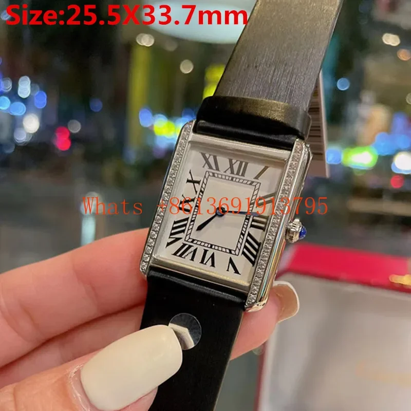 Reloj de pulsera de cuero de vaca para mujer, cronógrafo de cuarzo con diamantes de alta calidad, de lujo, Original, de acero inoxidable
