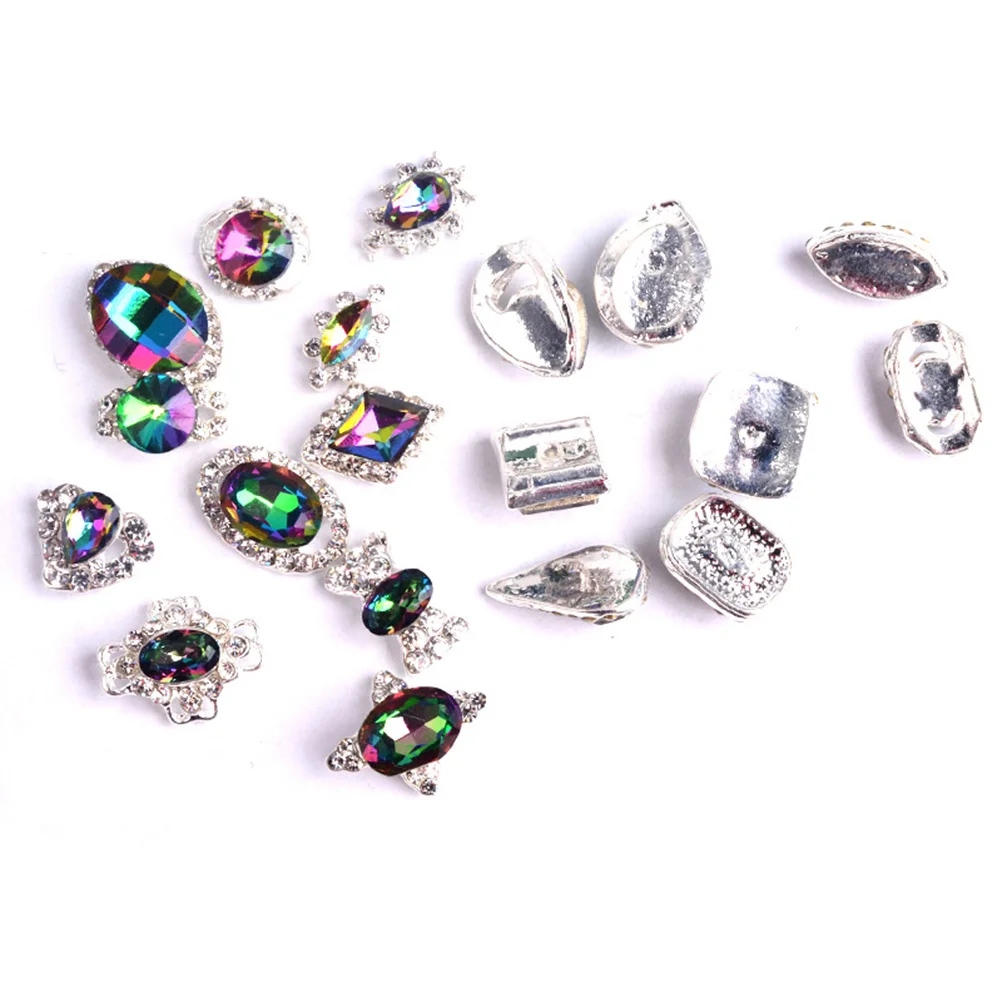 20Pcs Ab Diamond Nail Art Rhinestone Charm Transparent Crystal Nail Decoration DIY Multicolor Shaped Flame Drill for Nails