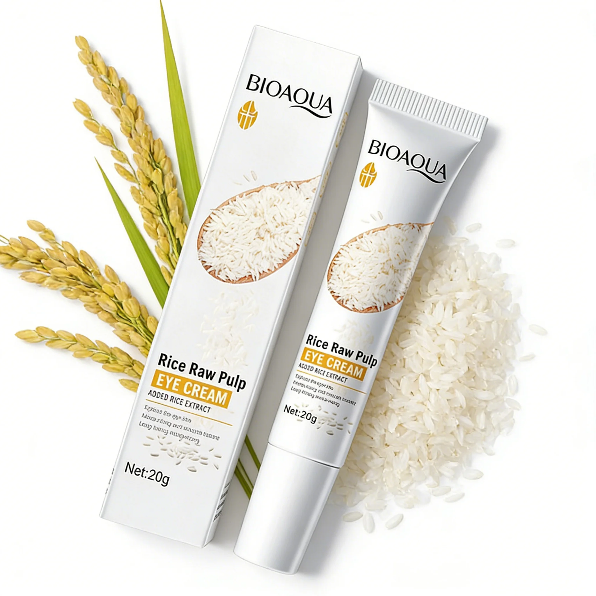 BIOAOUA Reis-Aufhellungs-Augencreme Feuchtigkeitsspendend Reduziert Augenringe Straffend Aufhellend 20g