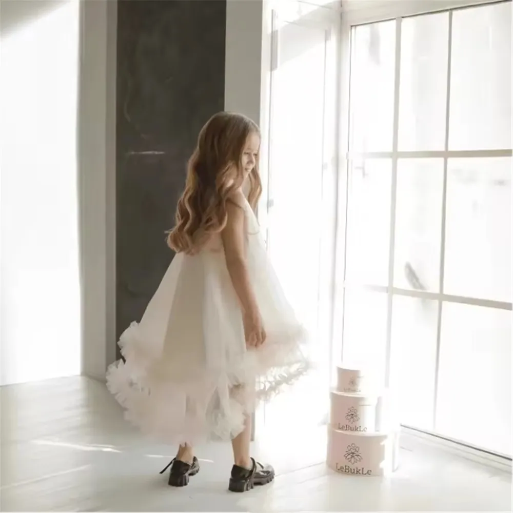 

Elegant Flower Girl Wedding Dress Children Birthday Dress Fashion Banquet Party Gown Dress Outfit Sleeveless Halter Costume Kids