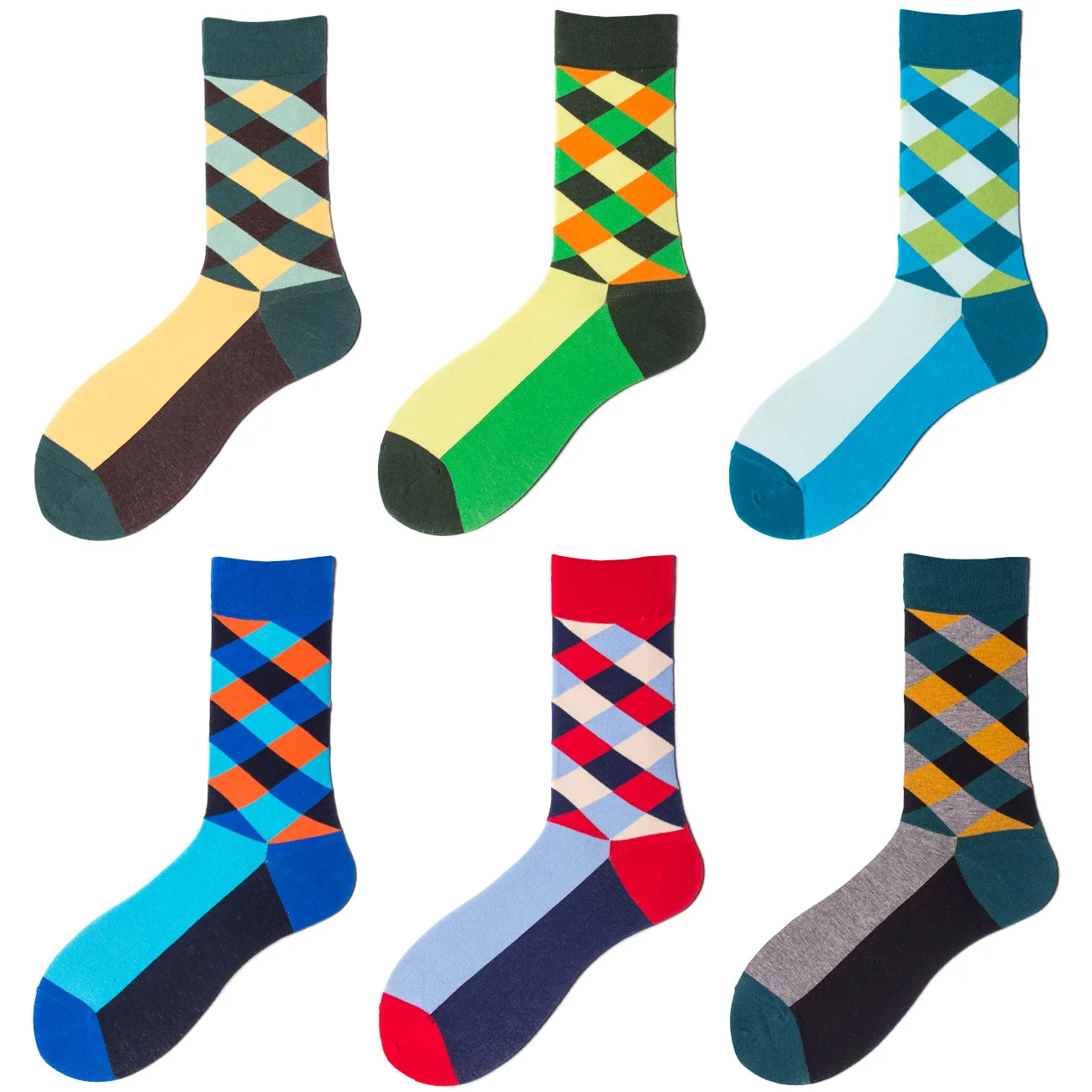 

British Style Men's Socks Formal Cotton Socks for Dress Colorful Rhombic Businessman Socks