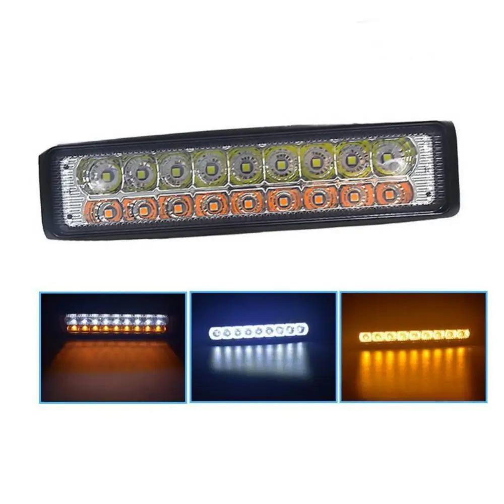 Automobile LED Flat Light Double Row Yellow + White Explosion Flashing 54W Work Light Off-road Vehicle Refitting Maintenance