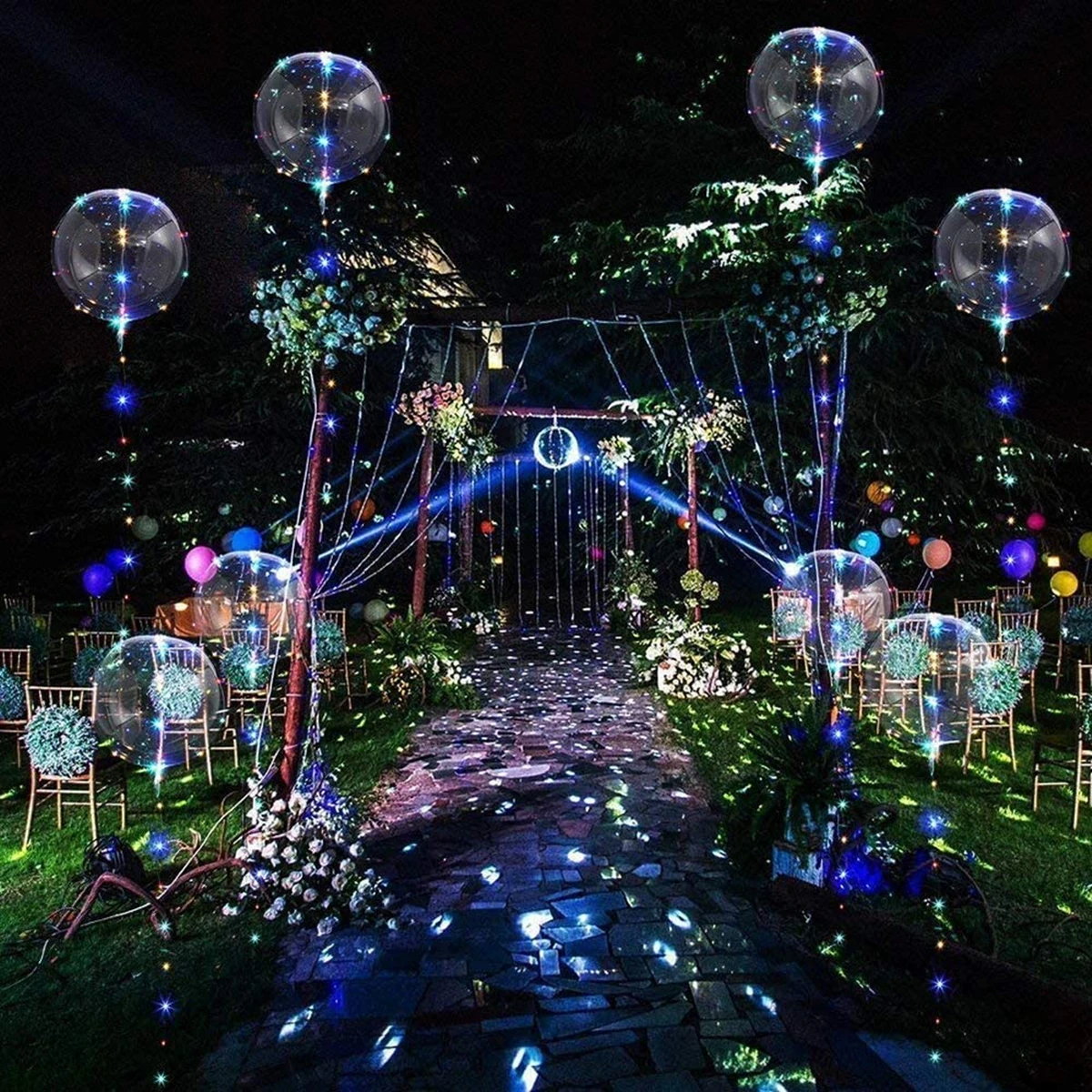 Luminous Bobo Balões LED Clear Inflável Hélio Balões com Varas Decorações De Festa De Aniversário De Casamento Crianças Luzes Brinquedos