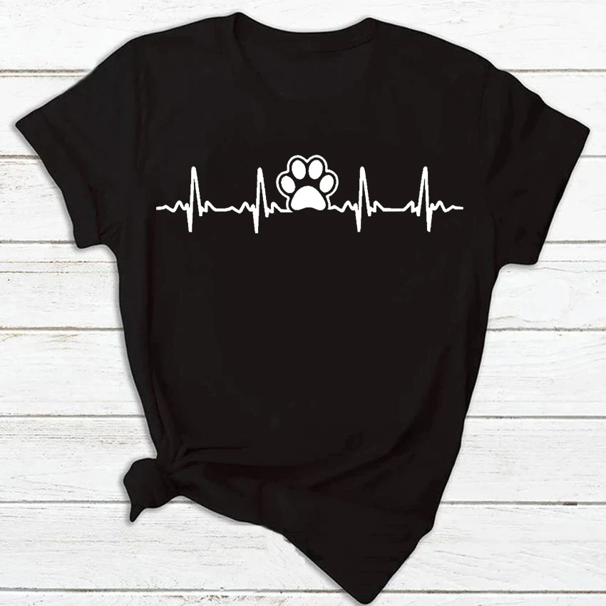 Divertenti magliette con stampa anni '90 maglietta da donna per donna maglietta nera vestiti top maglietta bianca da donna maglietta con stampa del battito cardiaco del cane di moda