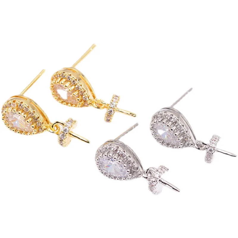 

1 пара позолоченных медных серег-гвоздиков E329 с жемчугом и серебряными штифтами S925, фурнитура для изготовления ювелирных изделий, аксессуары для DIY украшений