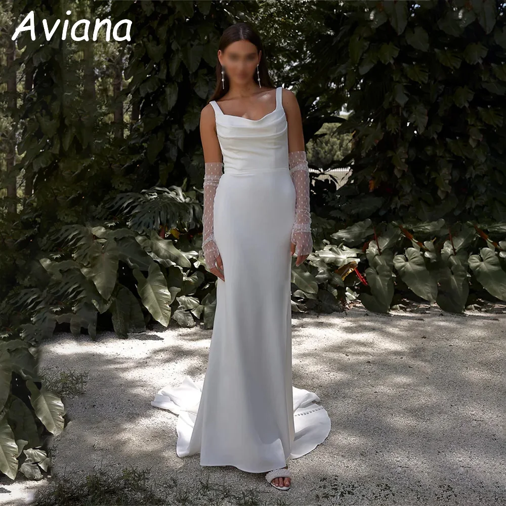 

Customized Elegant Long Ivory Wedding Dresses Cowl Neck Floor-Length Sweep Train Bridal Gown Women Vestidos De Novias 2025