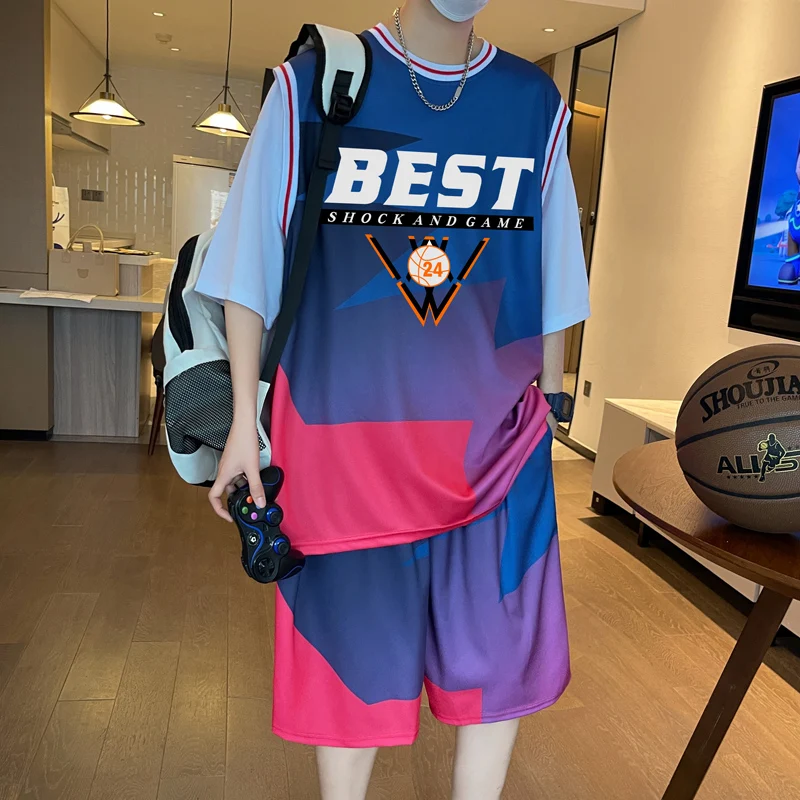 

Men Tracksuit Casual Joggers Sportswear T-shirt and Shorts 2 Piece Sets Hip Hop Running Sports Suit Mens Clothes Summer New