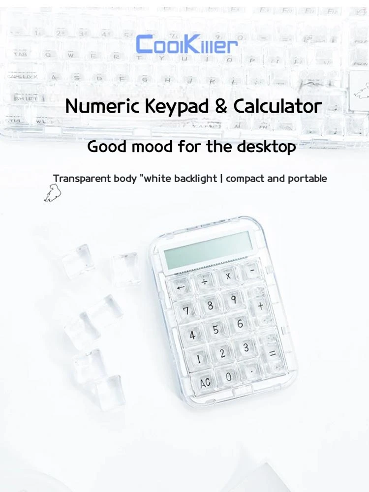 Coolkiller Digital Mechanical Keyboard Hot Swap Pad Polar Bear Transparent Calculator Rechargeable Portable Cute.