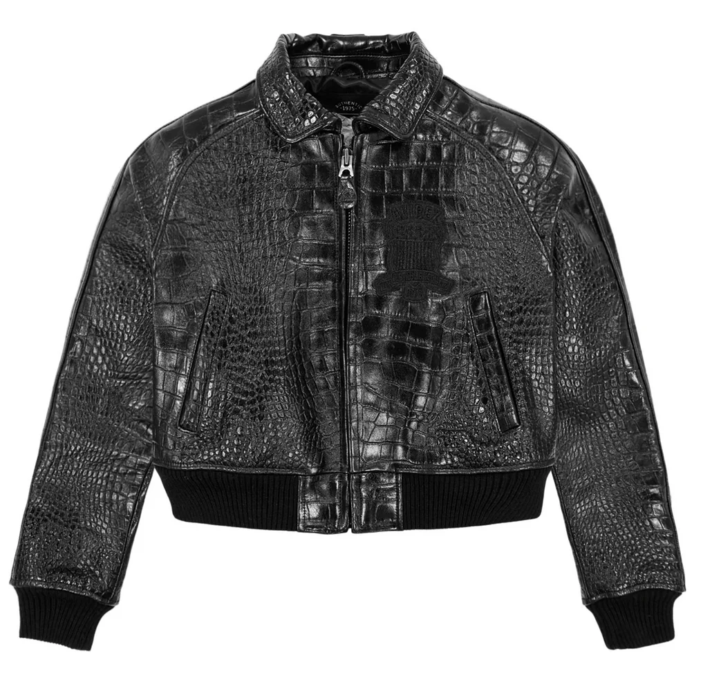 AVIREX LIMITED EDITION CROPPED CROC ICON JACKET Women\'s Fashion Casual Short European Lambskin Embossed Embroidery coat tops