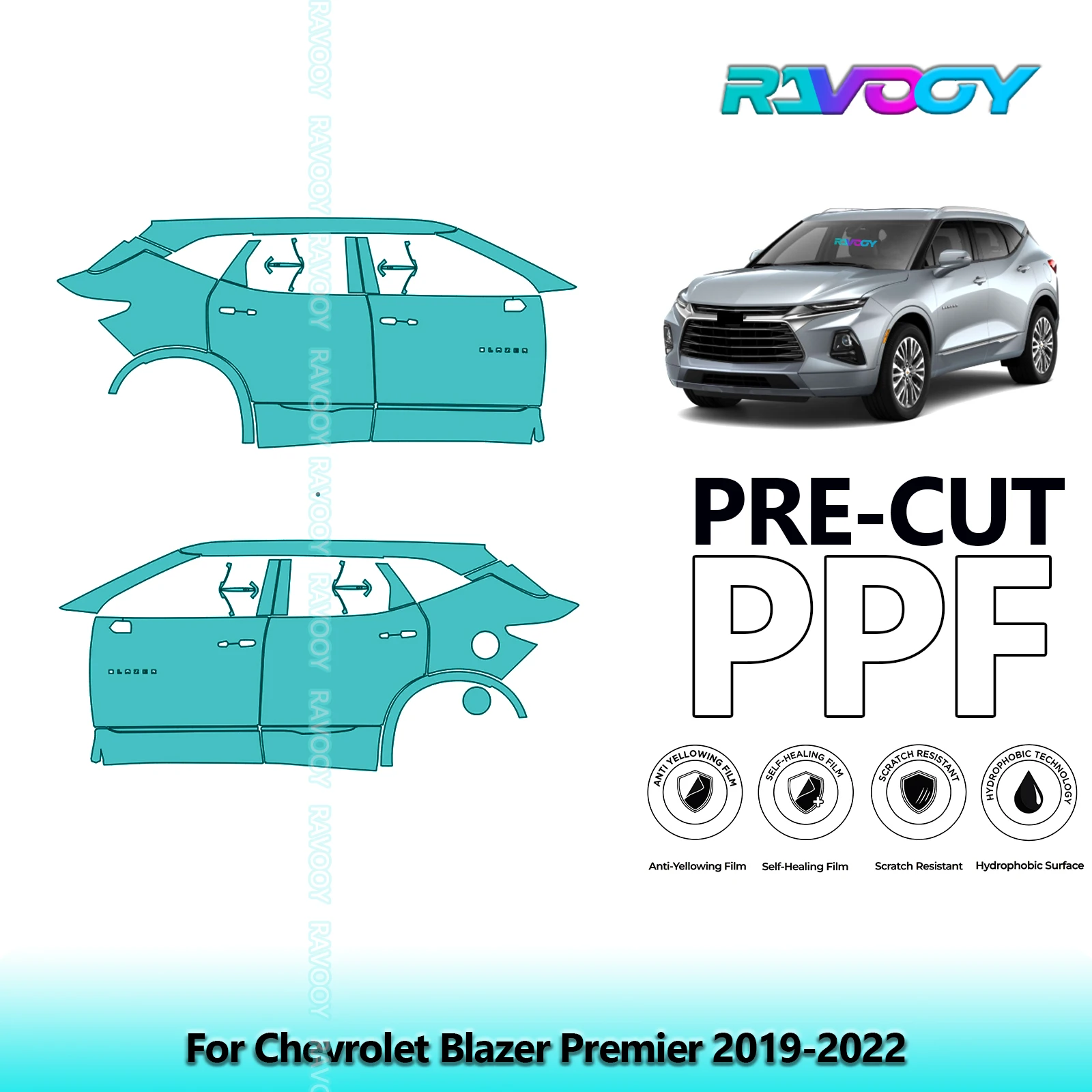 

For Chevrolet Blazer Premier 2019-2022 8.5mil Clear Matte Pre-Cut PPF Door & A/B Pillar Kit TPU Paint Protection Film Set