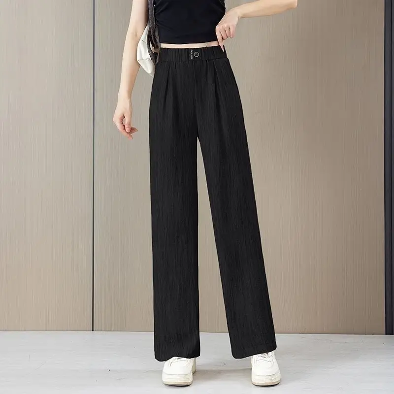 2025年夏新作 レディース アイスシルク ワイドレッグパンツ ナローバージョン 薄手 ゆったり カジュアル ストレートパンツ