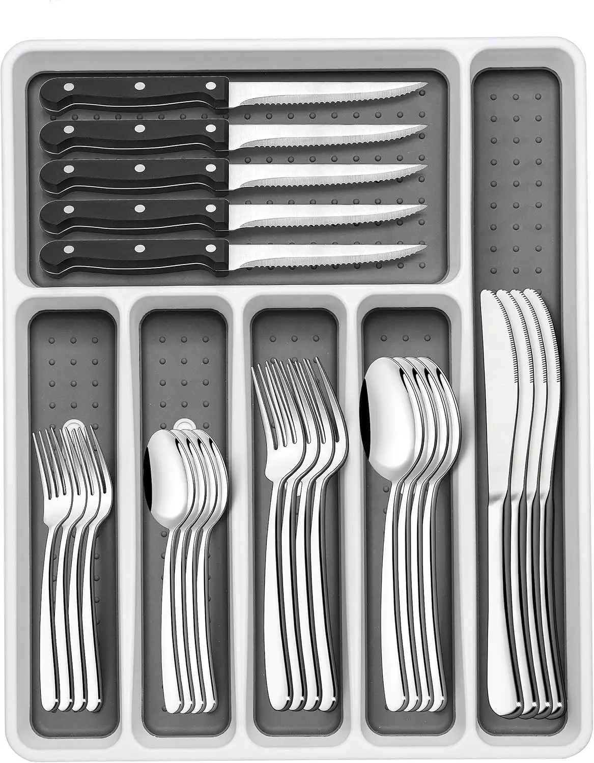 

49-Piece Stainless Steel Silverware Set with Organizer for 8, Heavy Duty Rust-Proof Flatware, Dishwasher Safe