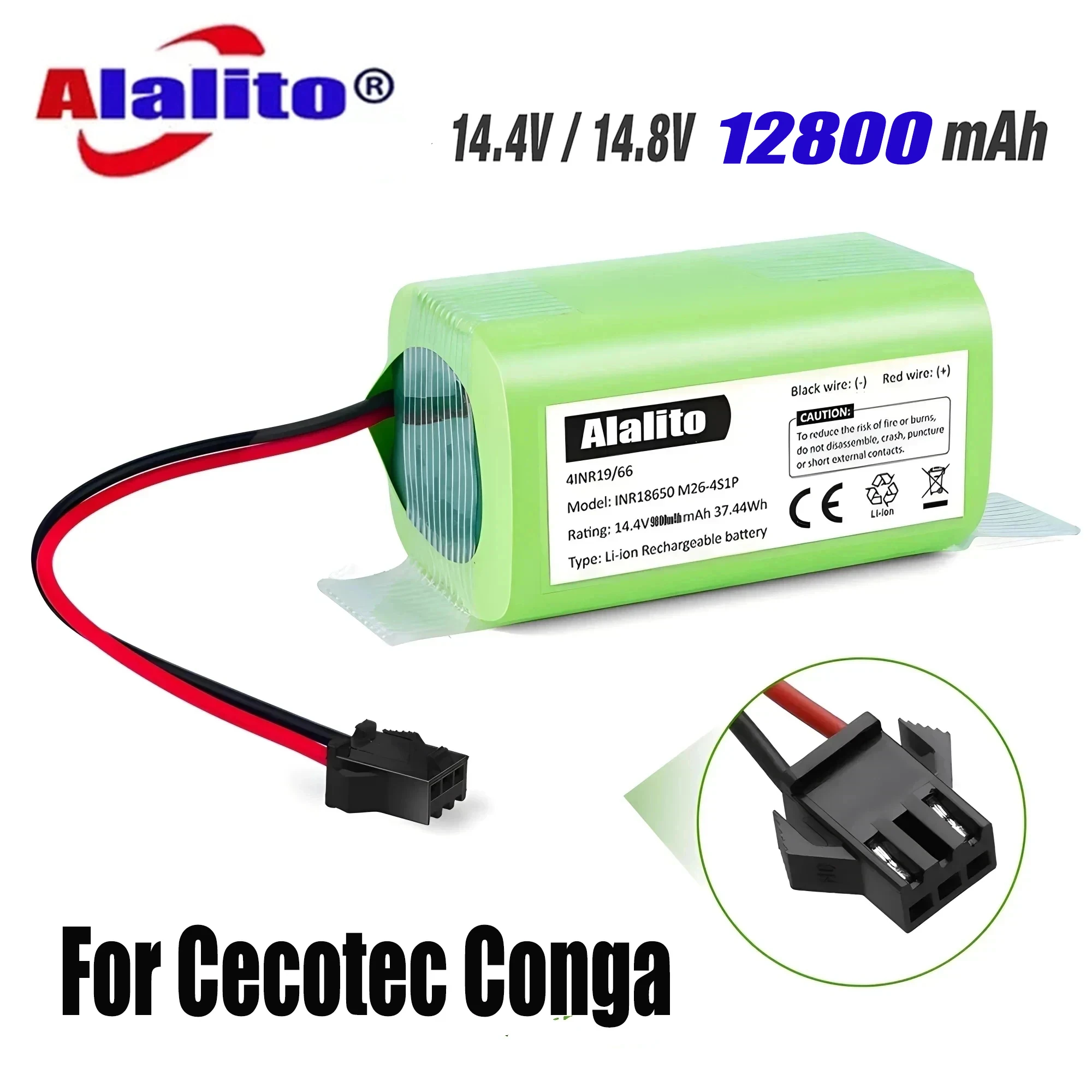 

14.4V12.8Ah Li-ion battery for Cecotec Conga Excellence 950 990 1090 Ecovacs Deebot DN621 601/605 Eufy RoboVac 35C Panda i7 V710