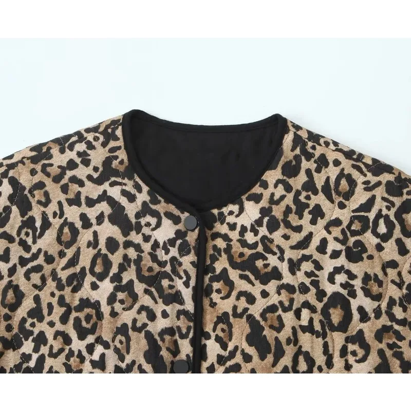 الخريف والشتاء المرأة الجديدة جولة الرقبة طويلة الأكمام الحيوان المطبوعة سترة قطن ملابس خارجية ركاب سترة الملابس النسائية