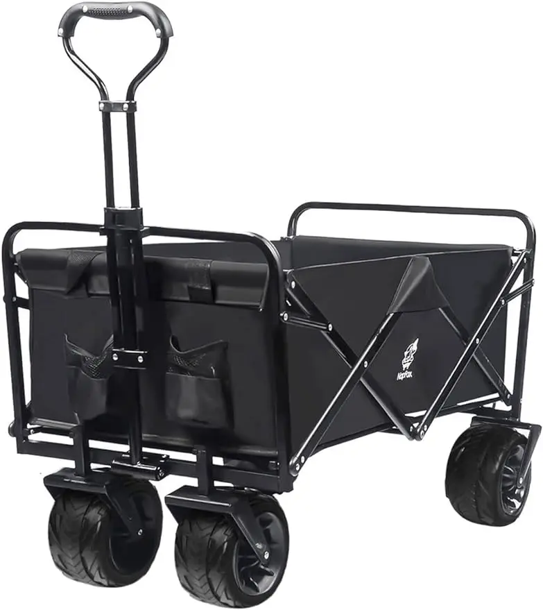 

Collapsible Heavy Duty Folding Wagon Cart Utility Beach Wagon with All Terrain Big Wheels Adjustable Handle Large Capacity Rolli