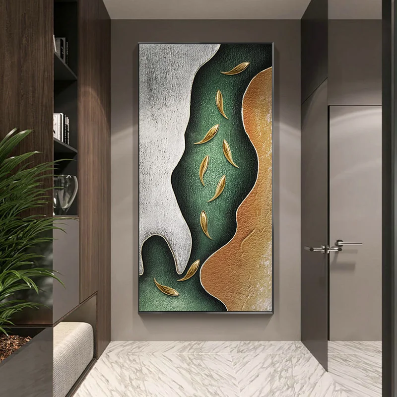 Handpainted Texture Oil painting Light Luxury Nine Fish art Physical Painting Wall Metal Art