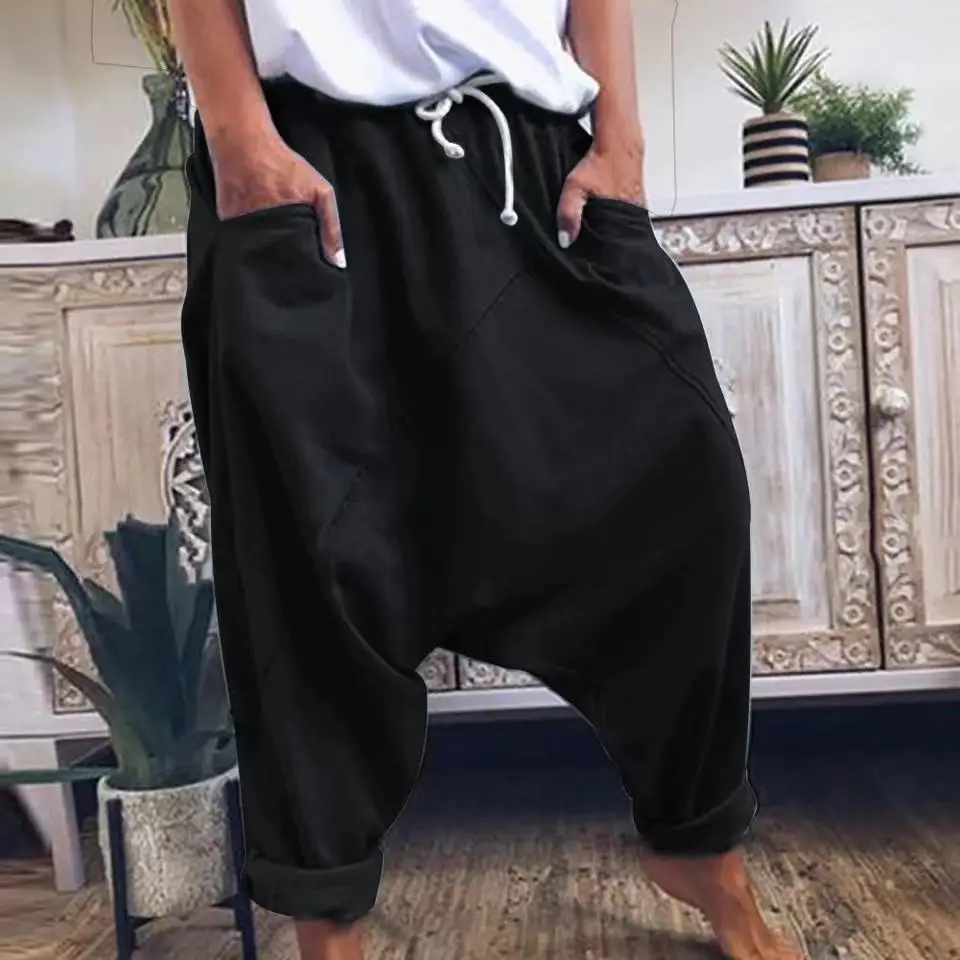 Pantalones Harem informales con entrepierna para mujer, pantalones Harem con cordones a la moda, pantalones de mujer, ropa informal estilo Hip-hop de gran tamaño para mujer