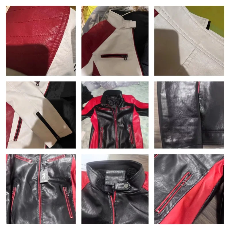 Motorcycle Equipment, Leather Jacket, Color-blocking Stand-up Collar, PU Leather Motorcycle Jacket, Casual Leather Jacket