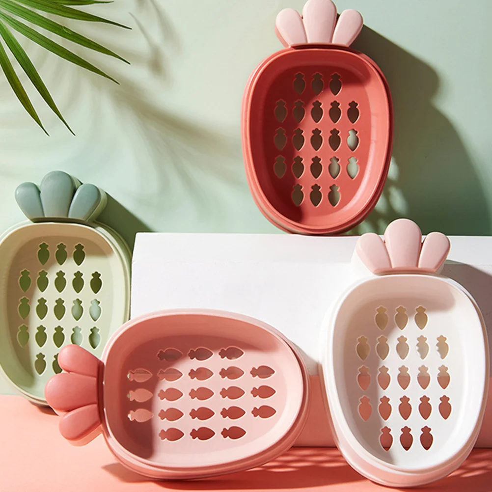 

4pcs Carrot Shaped Soap Box Large Size Drainage Holder Bathroom Travel Plastic Case Container Soap Dish Saver