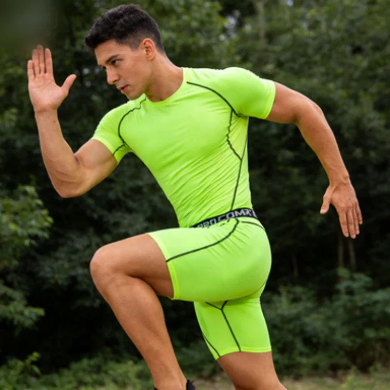 Men's Running Set Summer Quick Drying Sweat-absorbing Short Sleeved T-shirt Shorts Sports Suit Two-piece Set Men