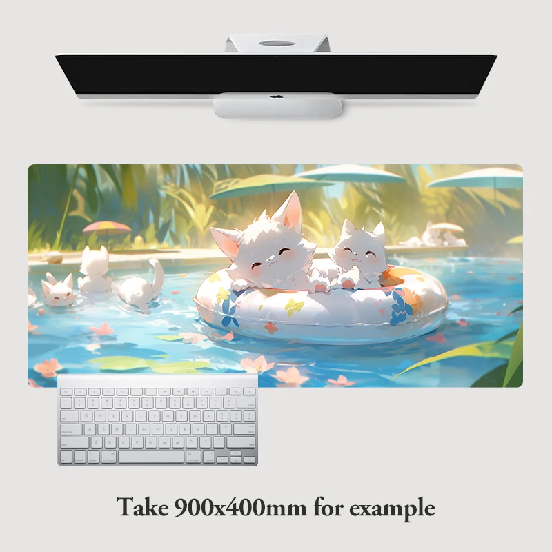 Cartoon Swimming Cat Mousepad Anime Keyboard Mouse Pad Cute XXL Gaming Accessories 900x400mm Computer Offices Kawaii Kitty