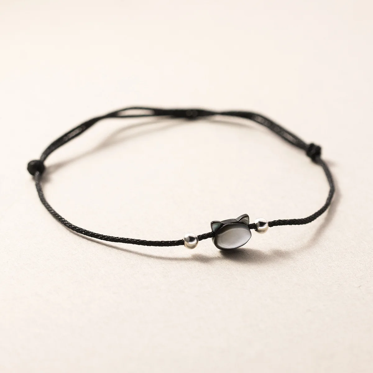 RYJU 925 Sterling Silver Shell Lovely Cat Black Handmade Woven Bracelet Popular Design Female Jewelry Versatile Charm Bracelet