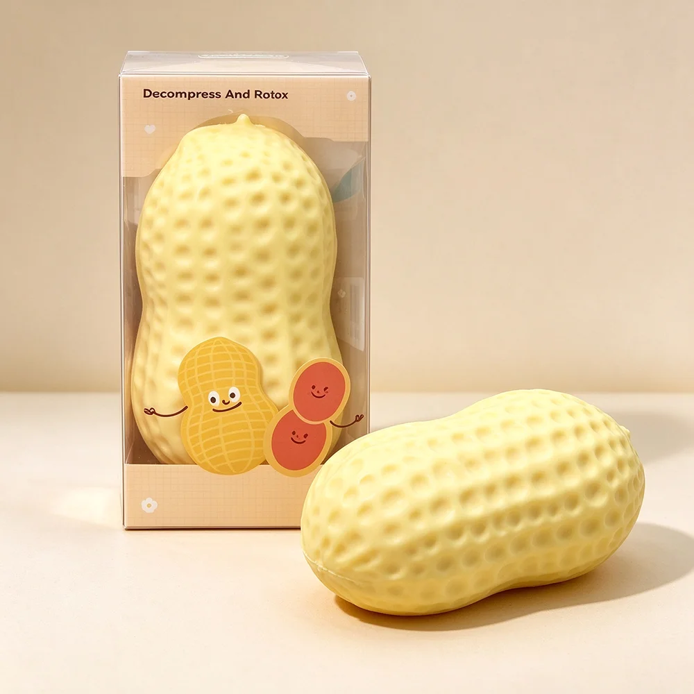 Holiday Party Peanut Squishy Toy Soft Outer Crunchy Inner Stress Relief Novelty Gift Box Sensory Fidget Toy