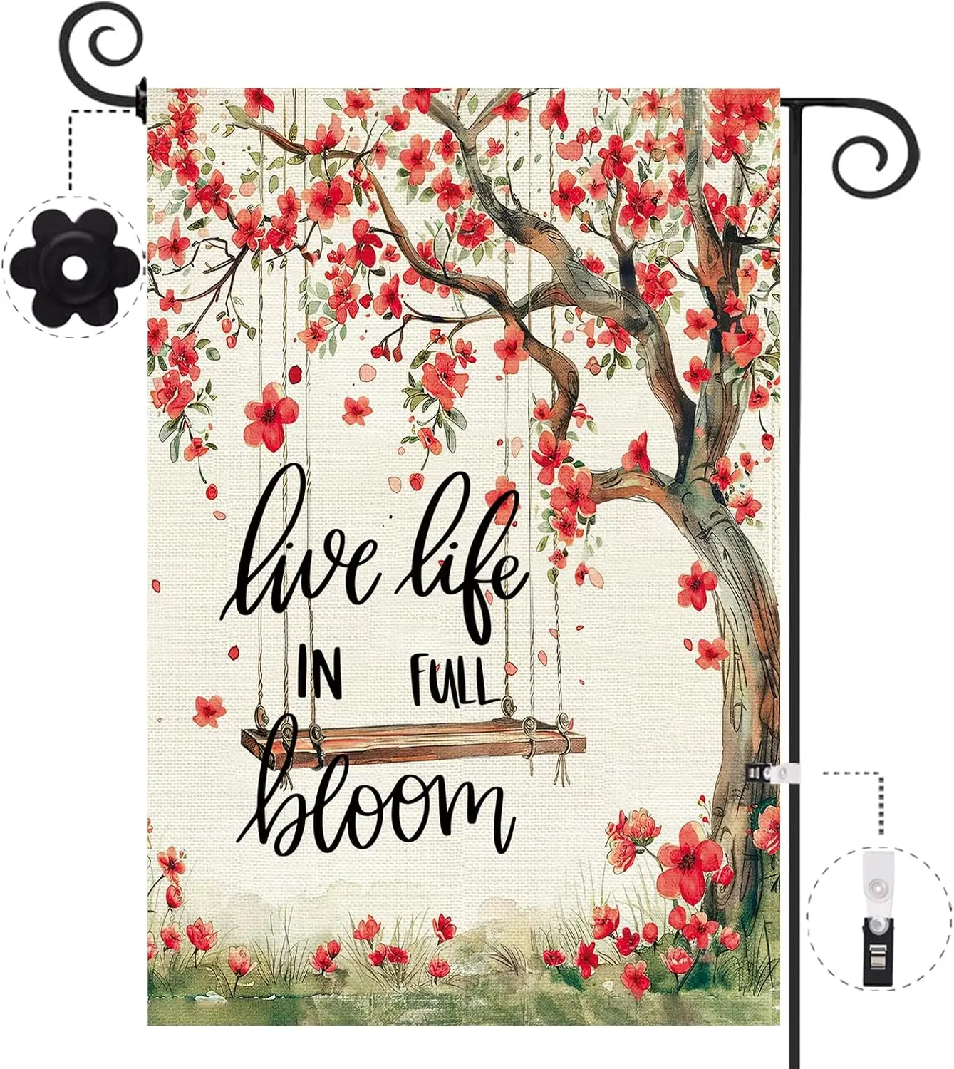 Baccessor Spring Garden Flag 12.5 x 18 Inch, Red Floral Tree Swing Double Sided Burlap Welcome Small Yard Flag Seasonal Holi PPM