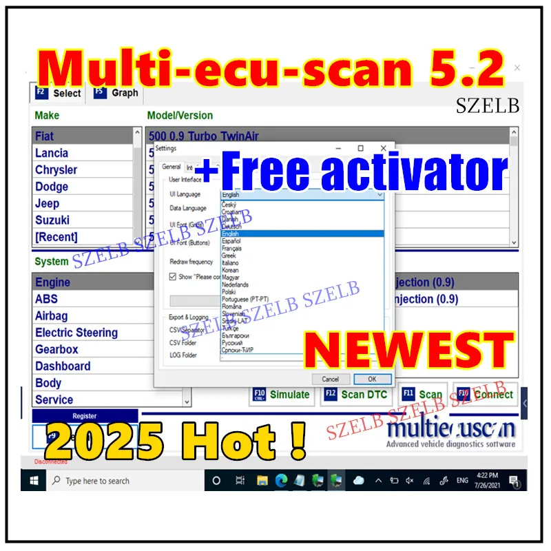 2026 Bestseller, Unbegrenzter MultiEcuScan 5.2 Register / Multi Ecu Scan V4.8 mit Keygen für Fiat Connector Autoreparatur-Software