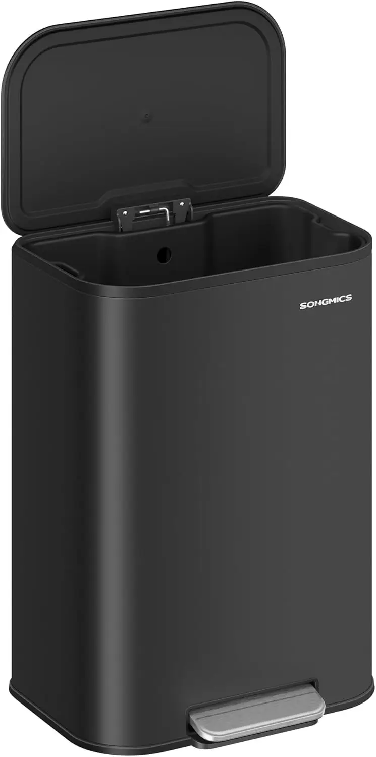 

13 Gallon Stainless Steel Trash Can with Soft Close Lid, Non-Slip Pedal, Inner Bucket, Ink Black
