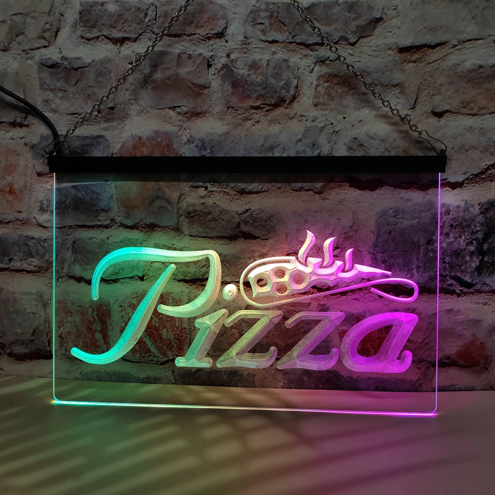 Pizza-Shop LED-Neonschild mit Schneideeffekt, Farbenfrohe Fließende Lichter, Fernbedienbar für Heimdekoration und Festliche Anlässe