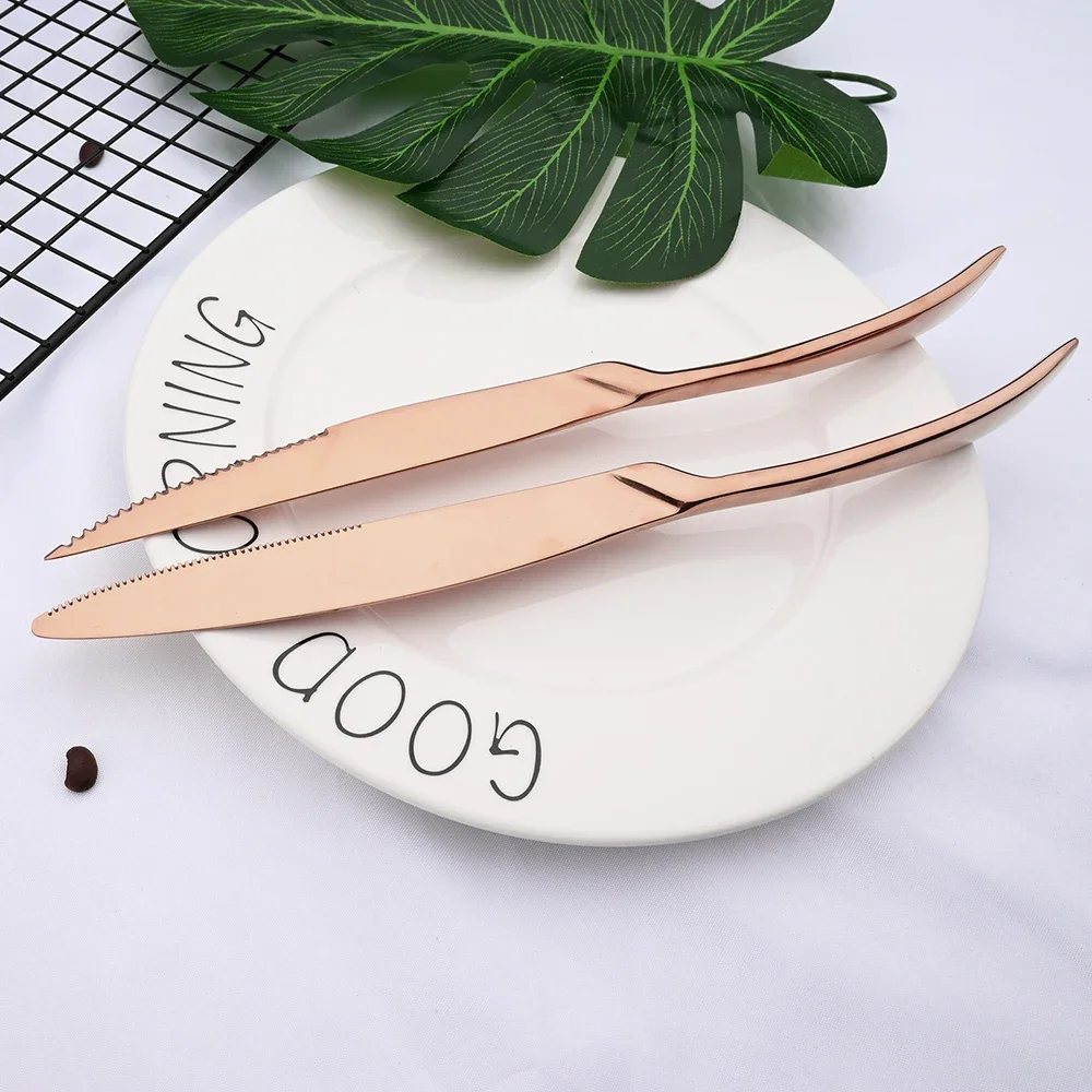 20Pcs Rose Gold Dinnerware Set Knife Fork Coffee Tea Spoon Cutlery Set Stainless Steel Tableware Western Home Kitchen Flatware