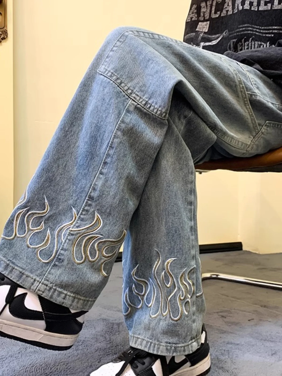 

Foufurieux Retro High-end Patchwork Cargo Pants for Boys Spring Trendy High Street Loose Casual Straight Leg Jeans for Men