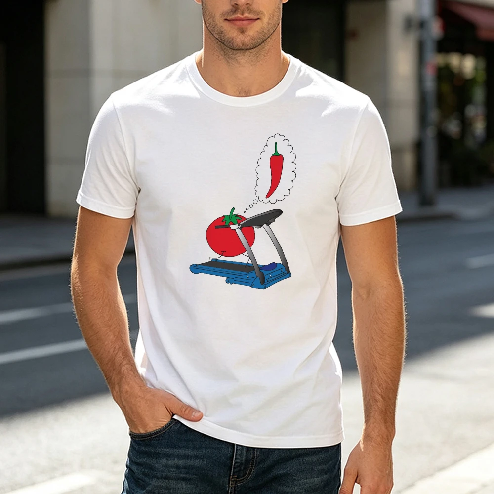 Tomato Running Chili Pepper Thought Graphic T Shirt Men Healthy Diet Meme Tee Summer Gym Running Top Vegetable Dreaming Shirt