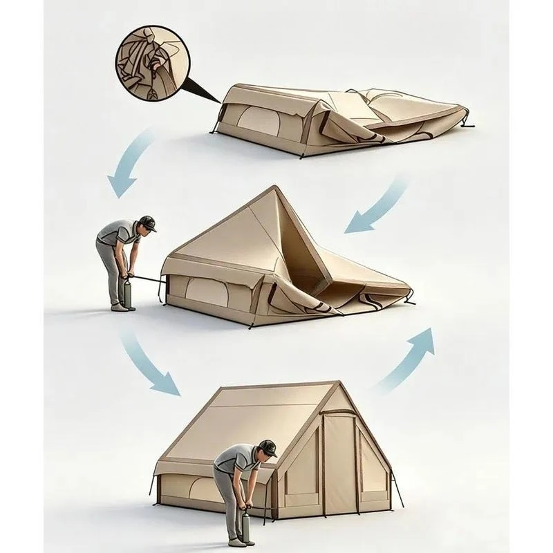 for Outdoor Inflatable Camping Tent Waterproof Large Family Green Brown
