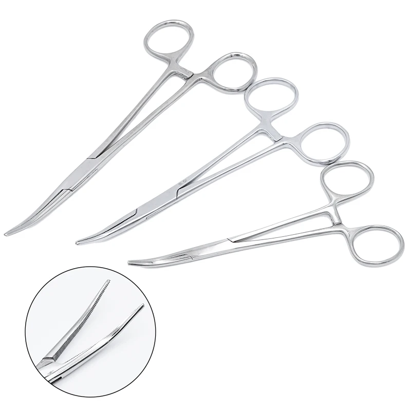 1pc Stainless Steel Hemostatic Clamp Forceps Curved/Straight Tip Locking Clamps 14/16/18cm Dental Surgical Tools