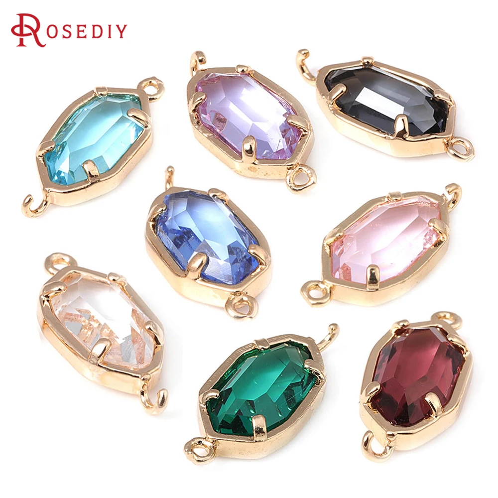 10 Stuks 18K Goud Kleur Messing 2 Gaten Polygoon Connect Bedels Hangers Diy Sieraden Maken Ketting Oorbellen Accessoires Voor Vrouwen