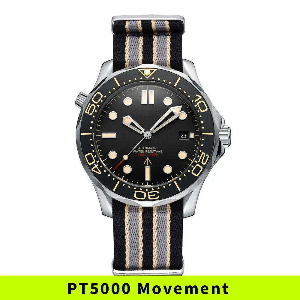 PHYLIDA Black Dial PT5000 MIYOTA Automatic Watch DIVER 200M 007