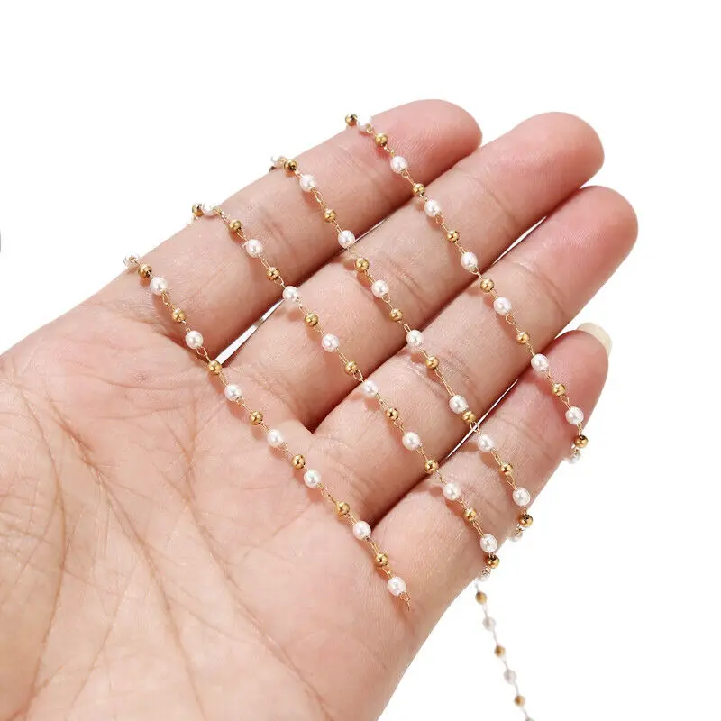 1Meter Gold Color Stainless Steel Cube Stone Beads Chain for Bracelets Necklace Ankles Jewelry Making DIY Handmade Accessories