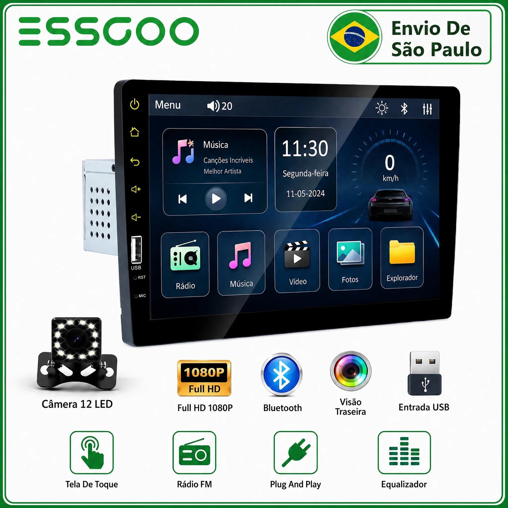 SSGOO 9 Polegada 1 DIN Carro MP5 Rádio Estéreo Do Bluetooth Player Espelho link Receptor FM Reprodutor Multimídia