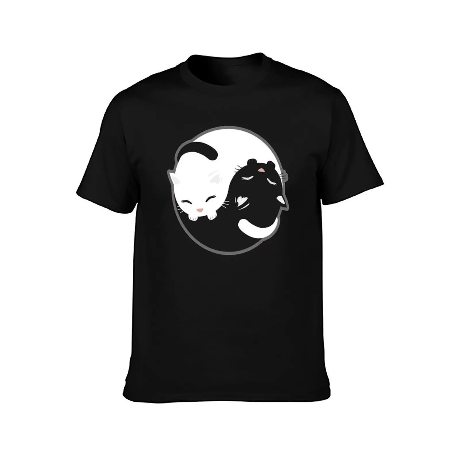 Yin Yang Balancing Cats T-Shirt, Summer Casual Cotton Tee, Oversized Streetwear Tops, Vintage Graphic Print, Unisex Men Women